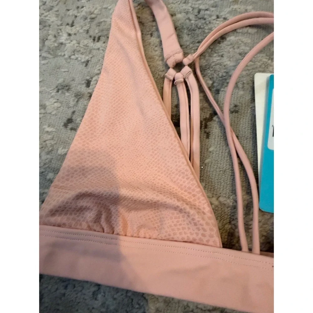 Beach Bunny Larson High Apex Bikini Top Blush Pink Snakeskin Strappy XXL NEW